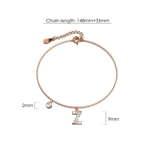 Solid 925 Sterling Silver Initial Crystal Personalised Alphabet Letter Bracelet Rose Gold Filled